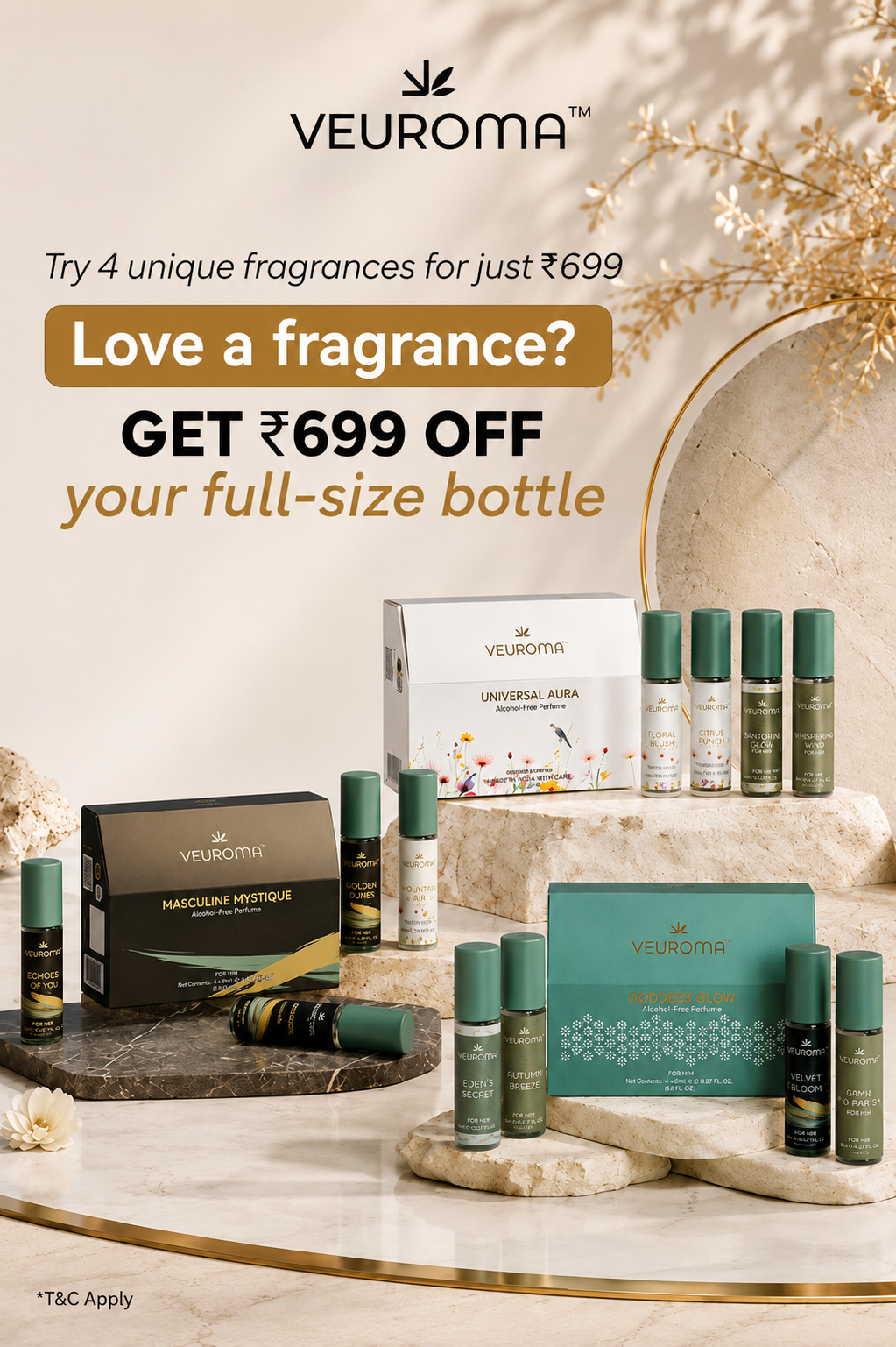 Veuroma Trial Set of 4, four alcohol-free perfumes to try on your own skin